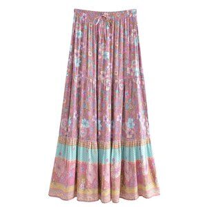 Hibiscus Dream Floral Boho Maxi Skirt, Summer Skirt, Beachy Style